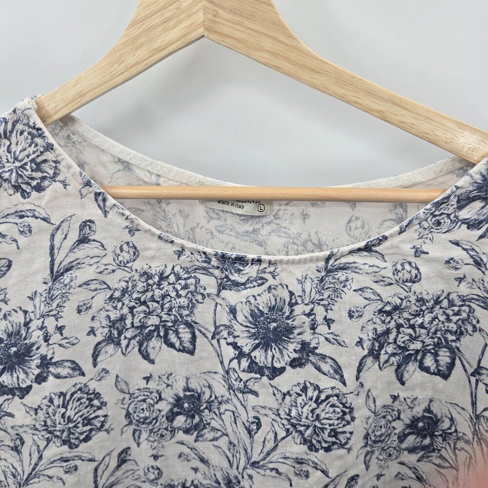 Terzo Millennio Cream Blue Made in Italy 100% Linen Short Sleeved Top Large - Picture 4 of 14